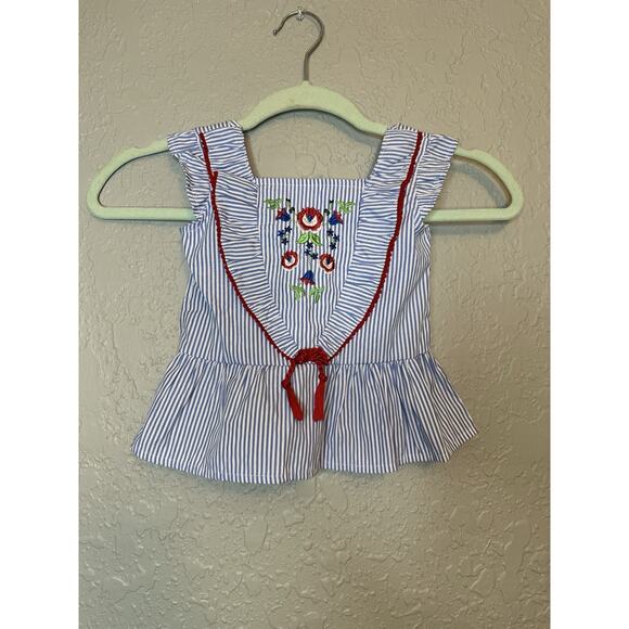 Latina Pinstripe Embroidered Mexican Themed Little Girls Dress Size 18 Months - Picture 1 of 4